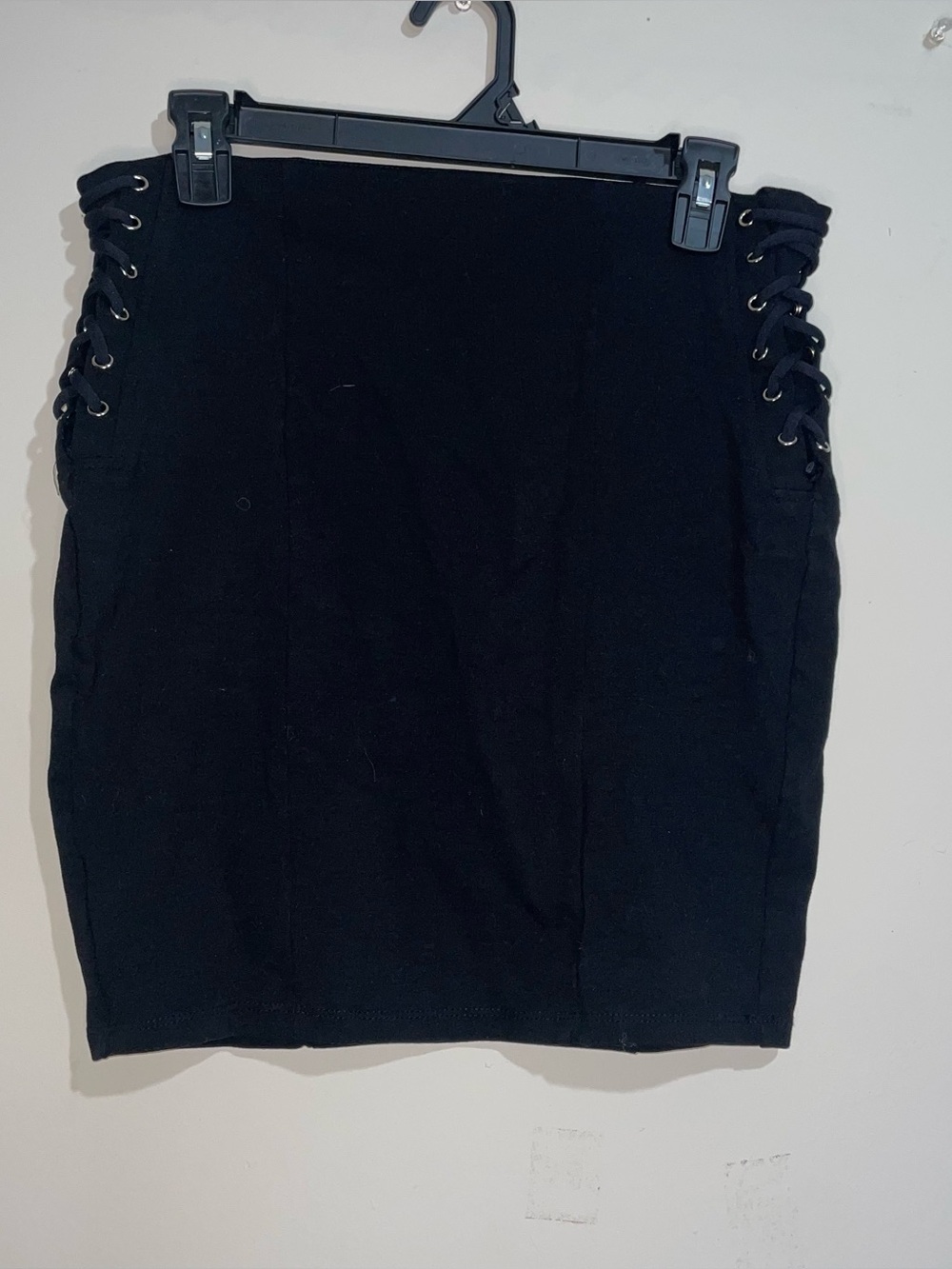 Stoosh Black Lace Up Side Knee Length M Stretch Pencil Skirt